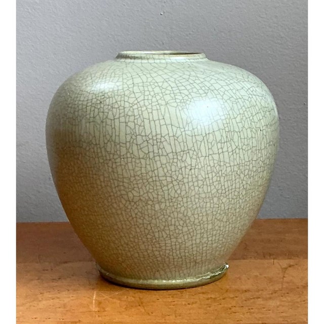Vintage Crackle Glazed Ceramic Vase For Sale In West Palm - Image 6 of 12