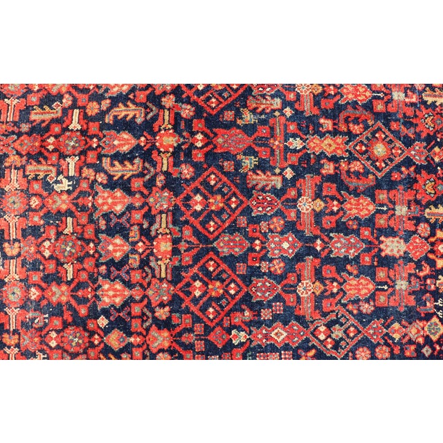 Early 20th Century Antique Kurdish Rug With Navy Blue Field, Red Tribal Motifs and Ivory Border 4'9 X 6'5 For Sale - Image 5 of 10