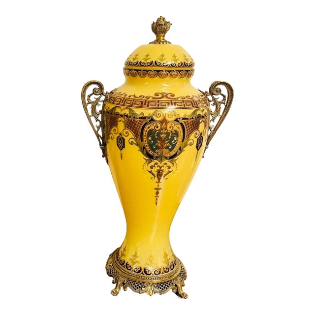 Vintage Reverse Painted Glass Urn For Sale