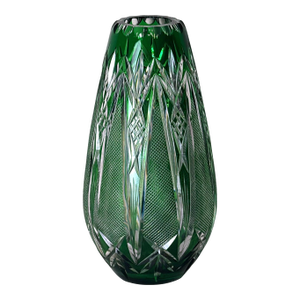 Bohemian Biedermeier Style Cut and Polished Green Crystal Vase