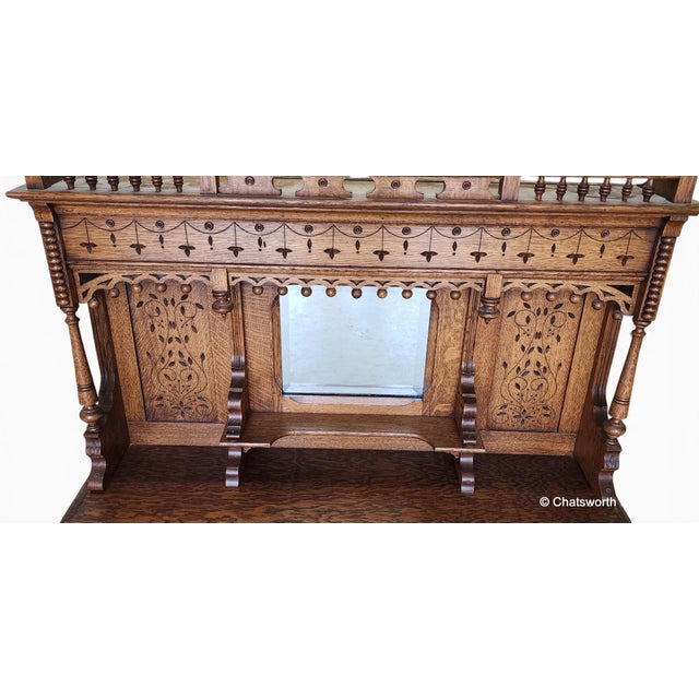 Victorian Antique Victorian Revival Quartered Oak Stick & Ball Hanging Shelf, 1890 For Sale - Image 3 of 11
