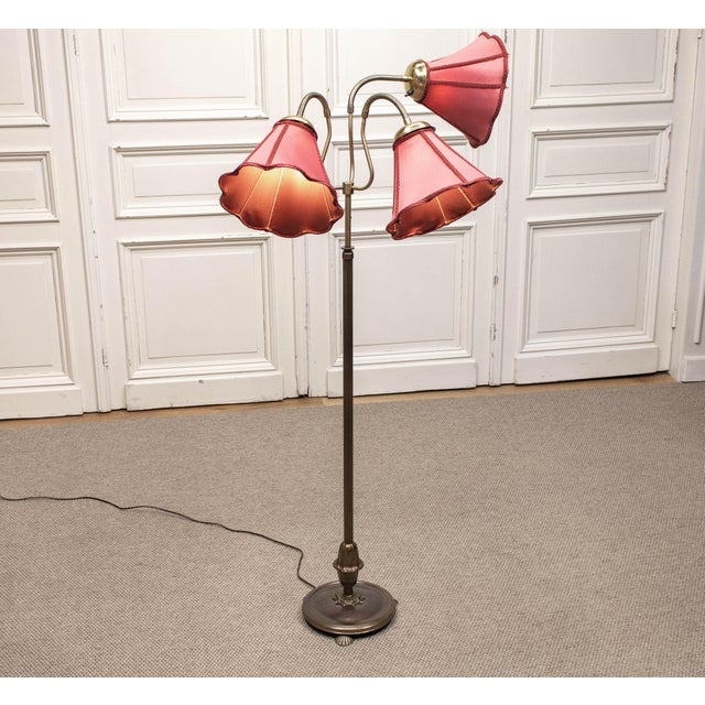 Swedish Floor Lamp with Red Satin Shades, 1940s For Sale - Image 10 of 10