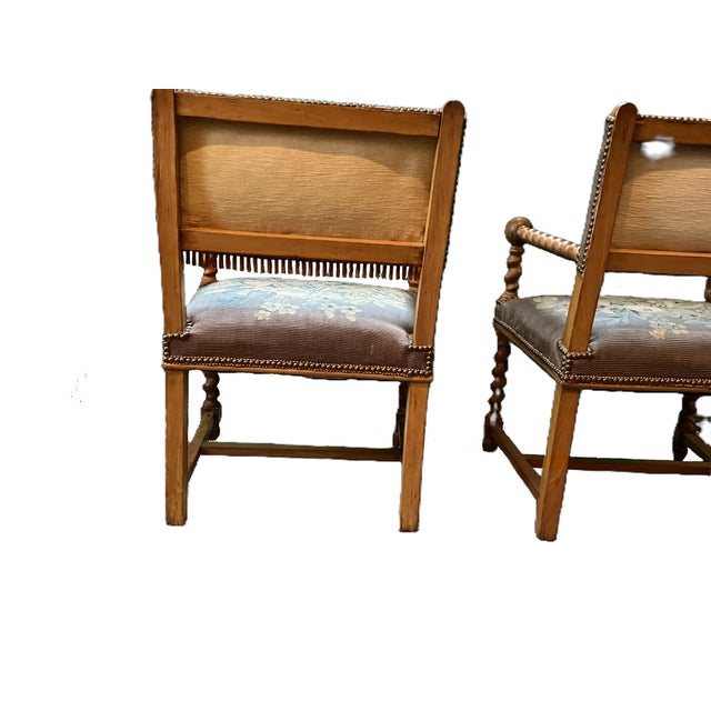 Pair of Early 20th Century Barley Twist Armchairs Covered in Floral Tapestry Style For Sale - Image 11 of 14