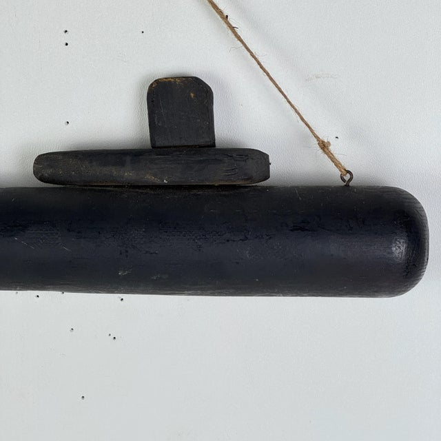 Folk Art Unique Folk Art Primitive Hand Made Wooden Submarine in Charcoal Black, Wall Hanging Sculpture For Sale - Image 3 of 10