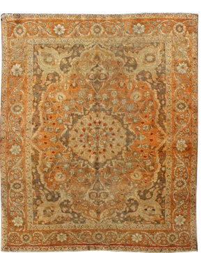 Antique Persian Tabriz Haji Jalili With Central Medallion and Florals in Orange, Brown