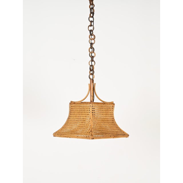 Beige Midcentury French Riviera Bambo, Rattan and Straw Ceiling Light, Italy, 1960s For Sale - Image 8 of 14