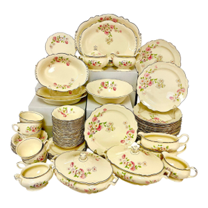 1934 Vintage Hollywood Regency Boho Chic Virginia Rose Dinnerware - Set of 100, Buffet Service for 20
