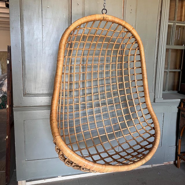 Mid-Century Modern Hanging Bamboo and Rattan Egg Chair For Sale - Image 9 of 11