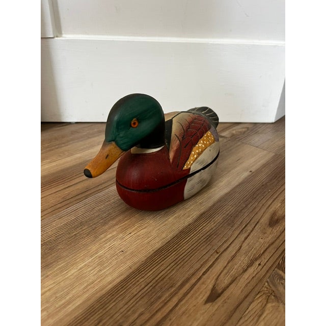 Ceramic Vintage Ceramic Hand Painted Mallard Duck Trinket Box For Sale - Image 7 of 10