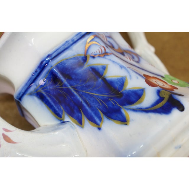 4 Antique Gaudy Welsh Ironstone Cobalt Blue Floral Teapot Pitcher & Bowls For Sale - Image 11 of 18