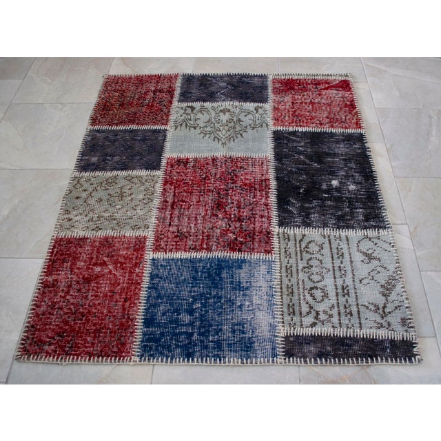 Turkish Hand Knotted Rug Handstitched Floor Art Modern Decor - 3'9"x4'5" For Sale - Image 14 of 18