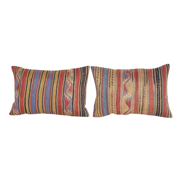 Striped Turkish Kilim Pillow - a Pair For Sale