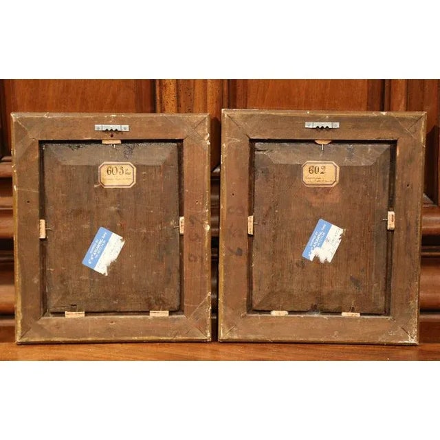 Brown Pair of 18th Century French Genre Paintings in Carved Gilt Frames For Sale - Image 8 of 9