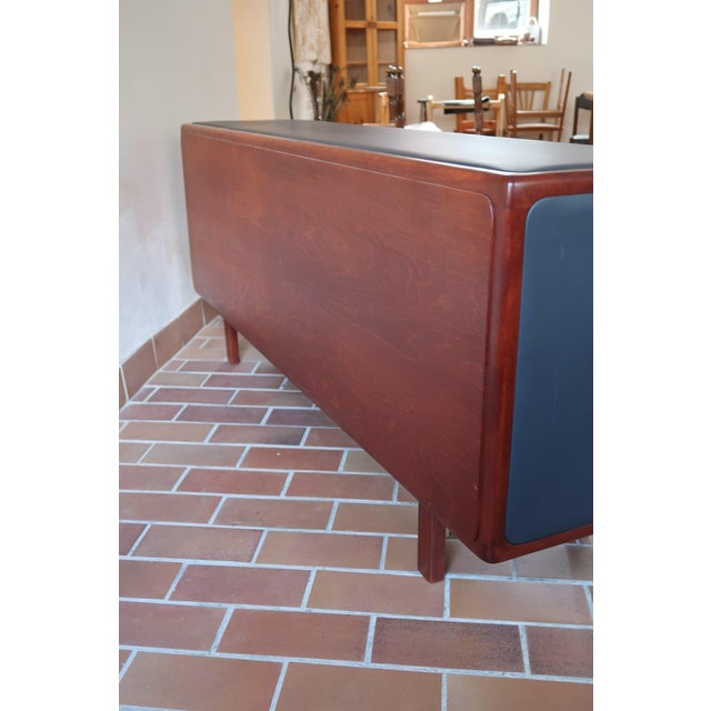 Teak Sideboard with Sliding Doors and Black Vinyl Top, 1970s For Sale - Image 18 of 18
