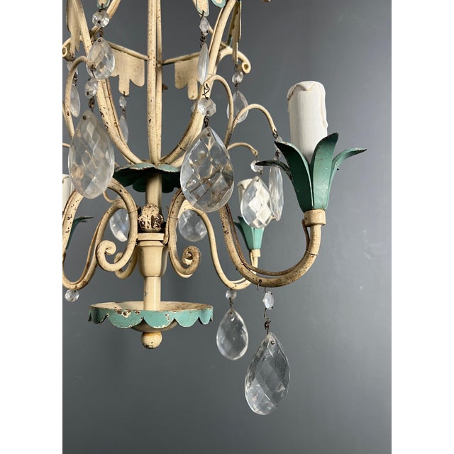 1940 Mid Century Modern Metal with Crystals Chandelier For Sale - Image 10 of 12