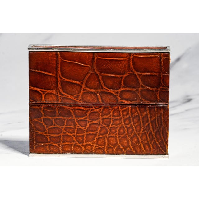 Luxurious Antique Art Deco French Leather and Silver Card Case Box Home Decor For Sale - Image 14 of 14