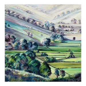 Moira Metcalfe, Abstract Landscape Oil Painting of the Yorkshire Dales Fields by British Artist, 2011