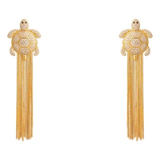 Diamond Turtle Chunky Tassel Earrings, A Pair For Sale