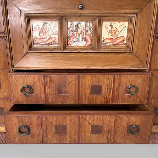 Wood Italian Sideboard in Wood with Polychrome Decorative Tiles from Gio Ponti, 1930s For Sale - Image 7 of 18
