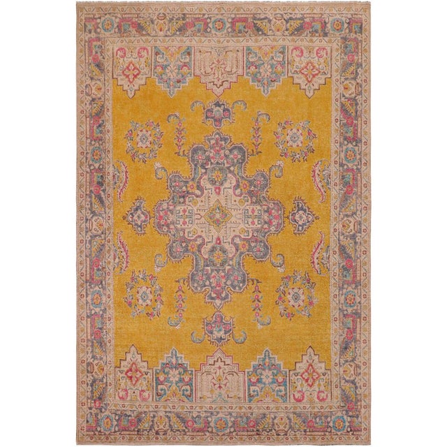 Shabby Chic 1990's Vintage Yellow/Grey Wool Rug - 9'10'' X 12'7'' For Sale - Image 10 of 10