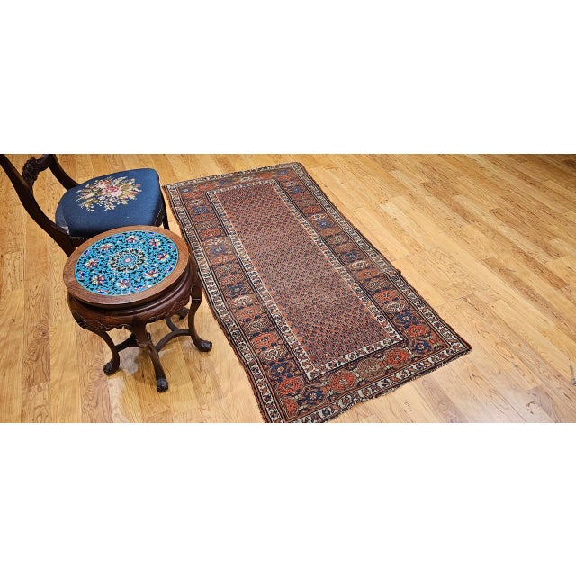 Antique Persian Kurdish Rug, Hand-Knotted Wool, All-over Paisley Pattern, Rust & Navy, 3x6 For Sale - Image 9 of 17