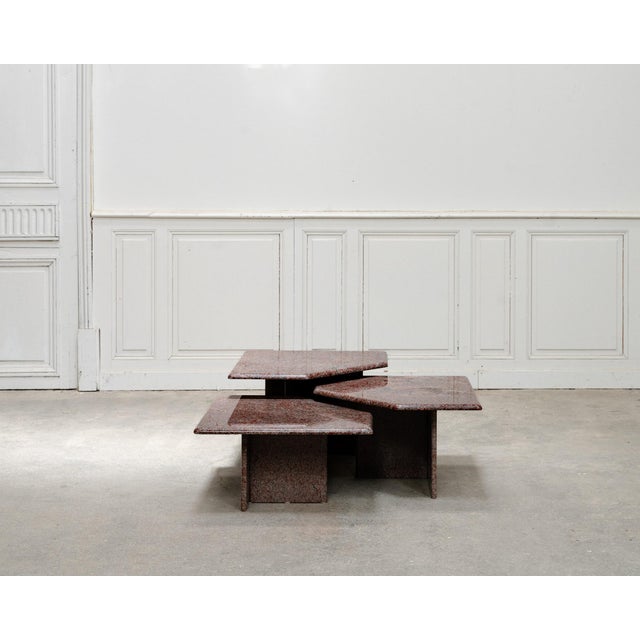 Black Vintage Nesting Tables in Pink Granite, 1970, Set of 3 For Sale - Image 8 of 8