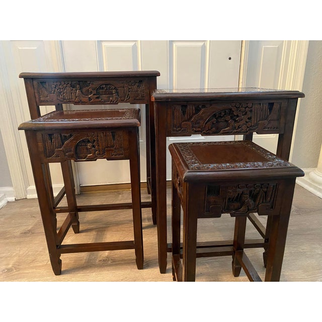 Vintage Mid Century Chinese Rosewood Nesting Tables - Set of 4 For Sale - Image 6 of 10