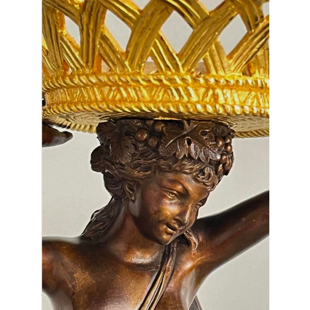 Antique Pair of Patinated Bronze Sculptures Bacchus & Bacchante For Sale - Image 10 of 18