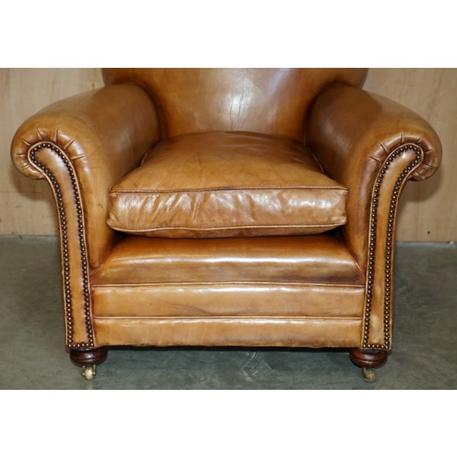 Brown Comfortable Pair of Antique Chesterfield Victorian Brown Leather Club Armchairs For Sale - Image 8 of 17