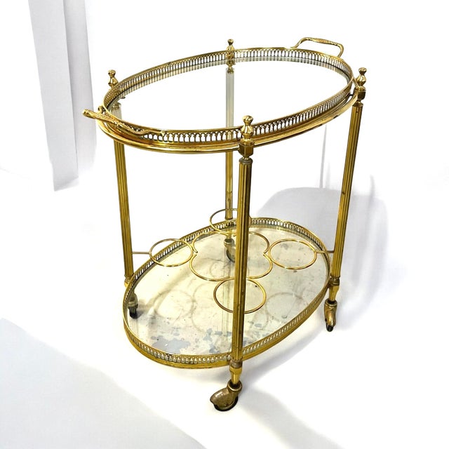Vintage French Brass Bar Cart from Maison Baguès For Sale - Image 13 of 13
