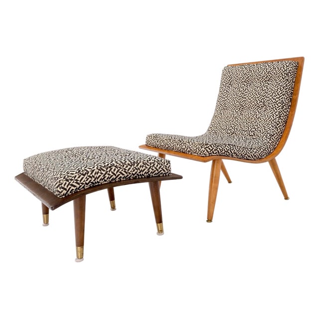 Mid-Century Modern Bent Plywood Scoop Shape Chair & Ottoman on Dowel Legs Mint For Sale
