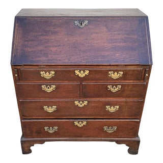 Early 18th Century English Georgian Oak Slant Front Desk With Stepped Interior For Sale