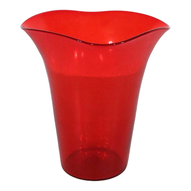 Mid Century Red Glass Vase Attributed to Viking Glass, Circa 1950's For Sale