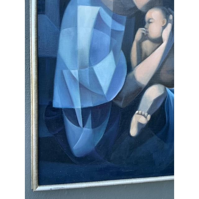 Vintage Original Abstract Figurative Oil Painting of Mother and Child For Sale - Image 9 of 12