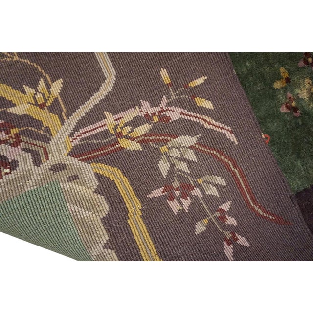 1920s Green Floral Modern Antique Hand Knotted Pile Wool Chinese Art Deco Carpet 7'11" X 9' 4" Rug For Sale - Image 10 of 11