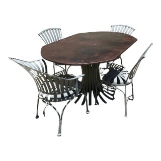 Custom Vintage Sculptural Copper Dining Table With Four Steel Chairs For Sale