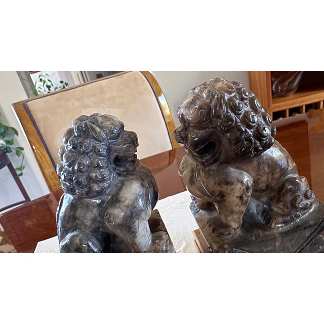 Vintage Foo Dogs Gray Marble Chinese Temple Lions 6” Tall For Sale - Image 14 of 14