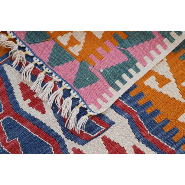 Textile 1960s Tribal Orange Hand Knotted Kilim Rug For Sale - Image 7 of 8