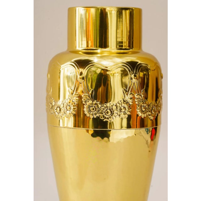 Art Deco WMF vase ( marked on bottom ) vienna around 1920s Brass polished and stove enameled This piece has an attribution...