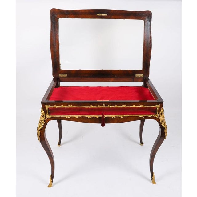 Antique 19th Century French Ormolu Mounted Bijouterie Display Table in Glass, Wood and Velvet For Sale - Image 6 of 18