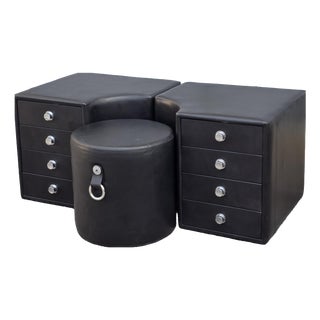 Chest of Drawers with Black Leather Stool by Guido Faleschini for I4 Mariani, 1970, Set of 3 For Sale