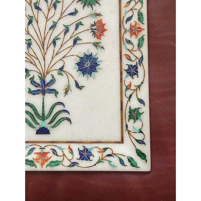Early 20th Century Early 20th Century Floral Stone Inlaid Decorative Tray For Sale - Image 5 of 7