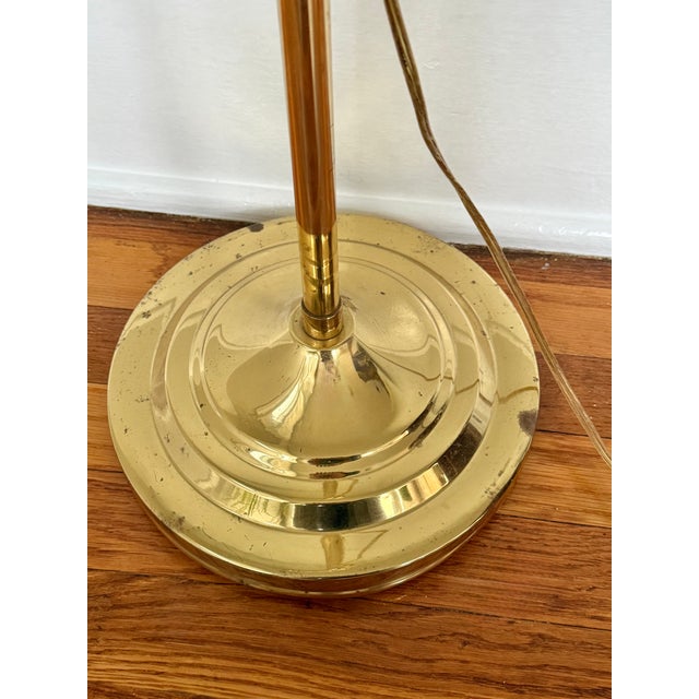 Late 20th Century Hollywood Regency Polished Brass Adjustable Height Pharmacy Floor Lamp With Hooded Shade For Sale - Image 10 of 12