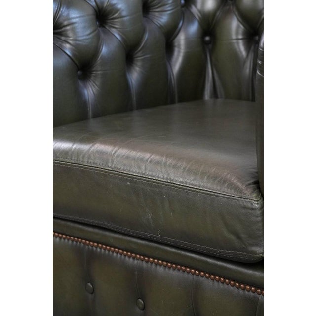 Chesterfield Club Chair in Green Cowhide Leather For Sale - Image 11 of 18