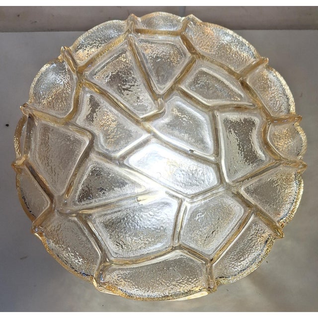 Metal Vintage Ceiling Lamp with Tinted Relief Glass Shade on Metal Mount, 1970s For Sale - Image 7 of 8
