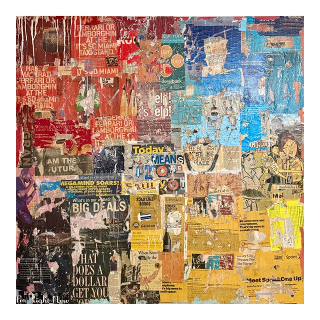 Mike Falcon, Large Mike Falcon Torn Paper Collage Painting Assemblage Pop Art Decollage For Sale