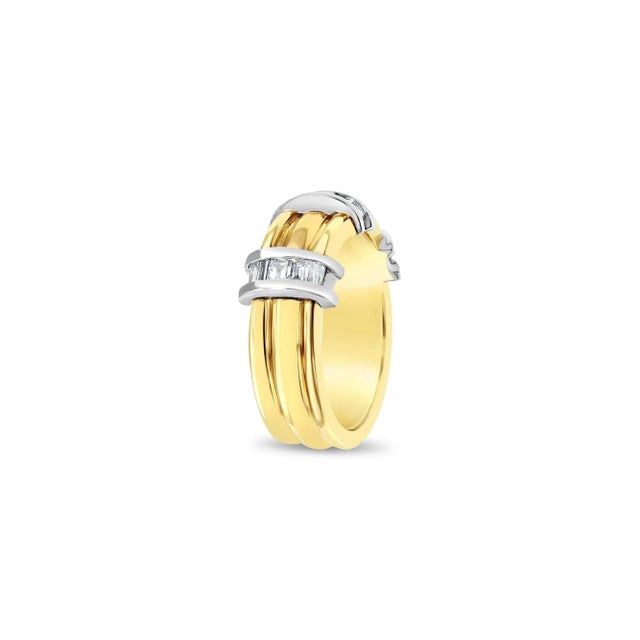 Contemporary Baguette Two Toned Diamond Band 18k Yellow Gold, Size 10 For Sale - Image 3 of 6