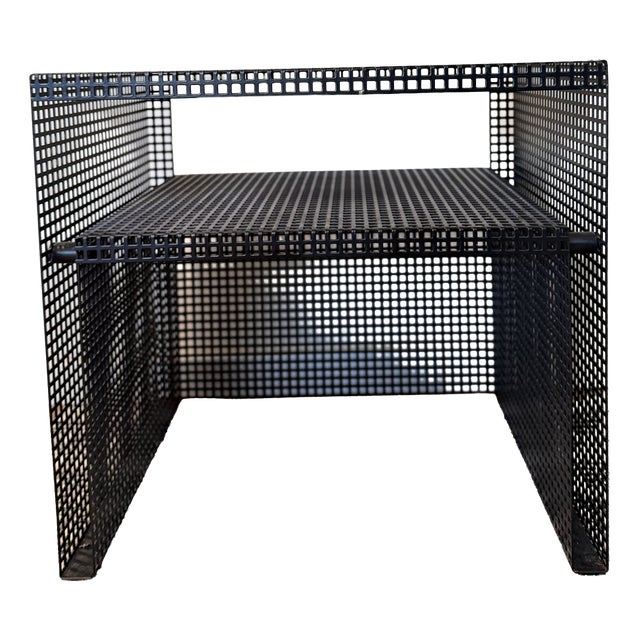 Vintage Side Table in Black Perforated Sheet Metal, 1980s For Sale