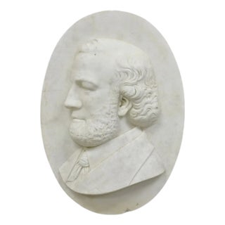 Antique Italian Marble Relief Carved 20" Oval Renaissance Bearded Gentleman Bust For Sale