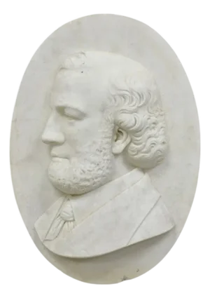Antique Italian Marble Relief Carved 20" Oval Renaissance Bearded Gentleman Bust